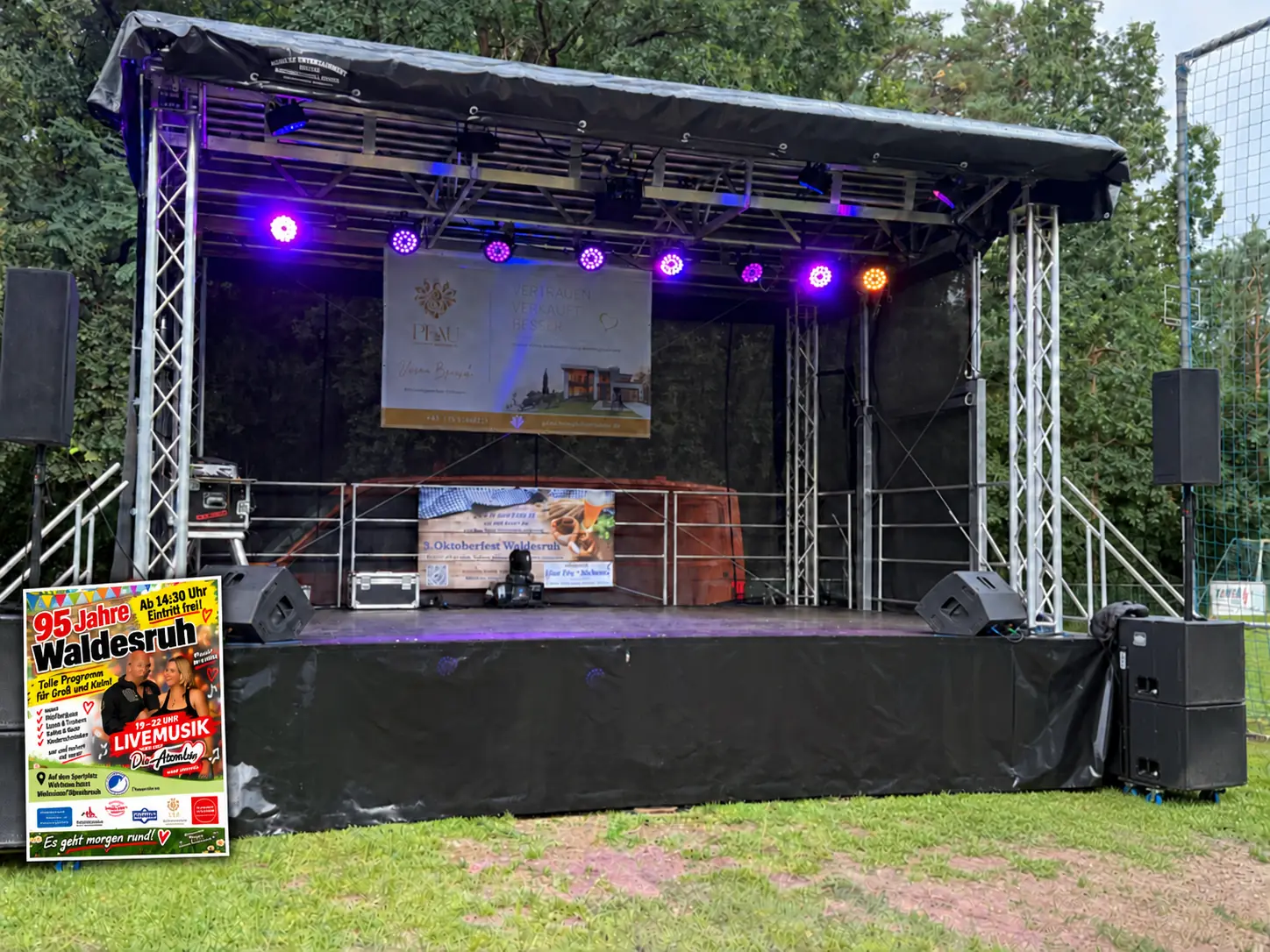 Mobile Bühne mit Ton- und Lichttechnik bei 95 Jahre Waldesruh 2026